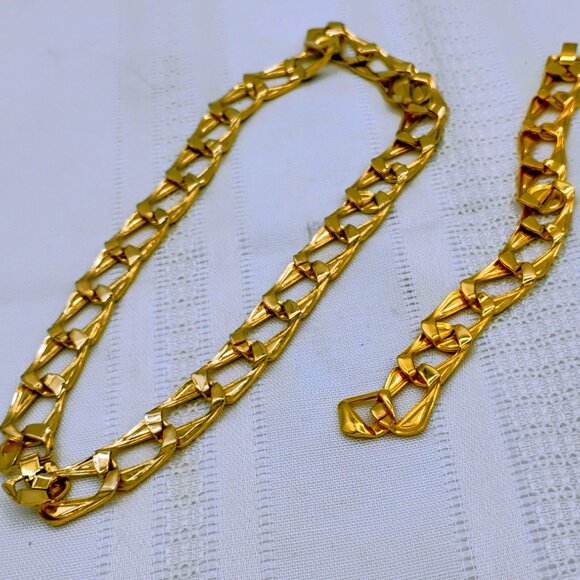 Chunky 1980s block black & gold tone necklace with matching bracelet - Picture 7 of 12